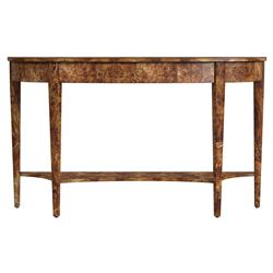 Estrella French Country Traditional Burl Demilune Console Table|