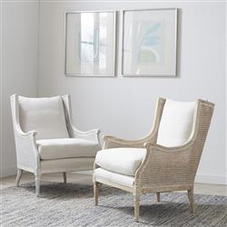 Will French Country Cream Performance White Wash Woven Cane Wing Chair|