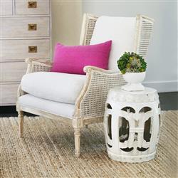 Will French Country Cream Performance White Wash Woven Cane Wing Chair|