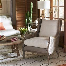 Will French Country Cream Performance Natural Grey Woven Cane Wing Chair|