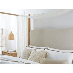 Nigel Coastal Beach Cream Upholstered Light Brown Oak Canopy Bed - King|