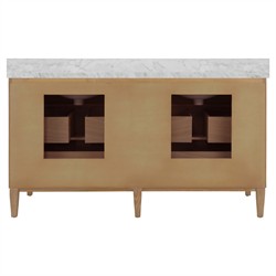 Worlds Away Odin Mid Century Modern White Marble Brown Oak Double Vanity Sink - 60"|