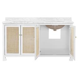 Worlds Away Boyd Coastal Natural Cane White Marble Double Vanity Sink - 60"|