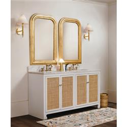 Worlds Away Boyd Coastal Natural Cane White Marble Double Vanity Sink - 60"|