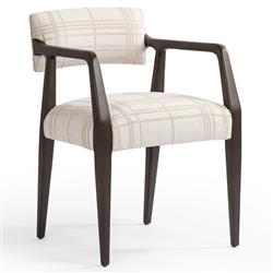 Pia Rustic Lodge Beige Plaid Brown Wood Dining Arm Chair|