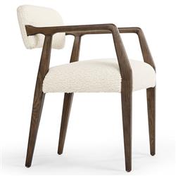 Pia Rustic Lodge Cream Sheepskin Brown Wood Dining Arm Chair|