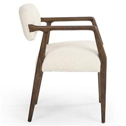 Pia Rustic Lodge Cream Sheepskin Brown Wood Dining Arm Chair|