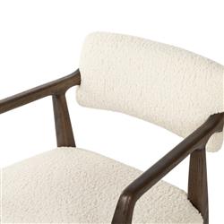 Pia Rustic Lodge Cream Sheepskin Brown Wood Dining Arm Chair|