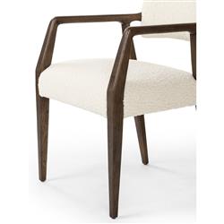 Pia Rustic Lodge Cream Sheepskin Brown Wood Dining Arm Chair|