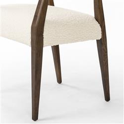 Pia Rustic Lodge Cream Sheepskin Brown Wood Dining Arm Chair|