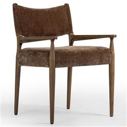 Odelia Modern Classic Brown Velvet Wood Dining Arm Chair|