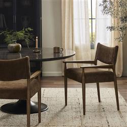 Odelia Modern Classic Brown Velvet Wood Dining Arm Chair|