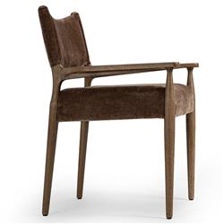 Odelia Modern Classic Brown Velvet Wood Dining Arm Chair|