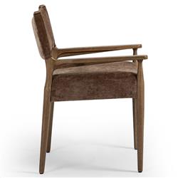 Odelia Modern Classic Brown Velvet Wood Dining Arm Chair|