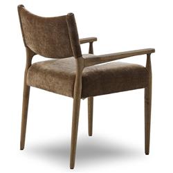 Odelia Modern Classic Brown Velvet Wood Dining Arm Chair|