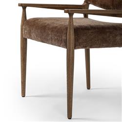 Odelia Modern Classic Brown Velvet Wood Dining Arm Chair|