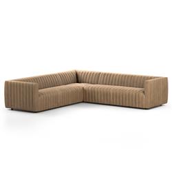 Leo Modern Classic Taupe Leather Channel Tufted Corner Sectional - 106"|