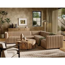 Leo Modern Classic Taupe Leather Channel Tufted Corner Sectional - 106"|