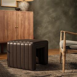 Leo Mid Century Modern Dark Brown Leather Ottoman|