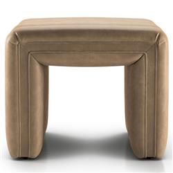 Leo Mid Century Modern Beige Leather Ottoman|