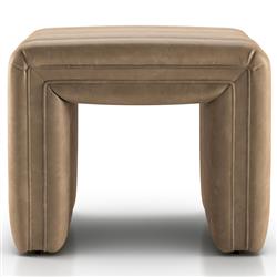 Leo Mid Century Modern Beige Leather Ottoman|
