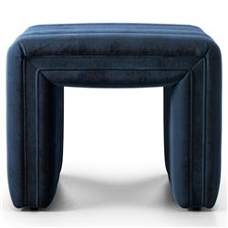 Leo Mid Century Modern Blue Velvet Ottoman|