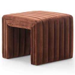 Leo Mid Century Modern Auburn Brown Velvet Ottoman|
