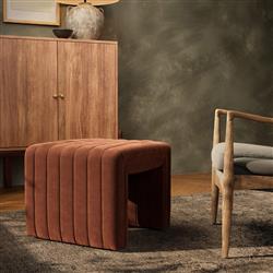 Leo Mid Century Modern Auburn Brown Velvet Ottoman|