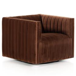 Leo Mid Century Modern Auburn Brown Velvet Swivel Chair|