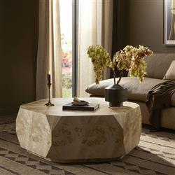Daphne Modern Classic Light Burl Round Drum Coffee Table|