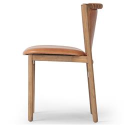 Blaise Rustic Lodge Brown Leather Natural Wood Dining Side Chair|