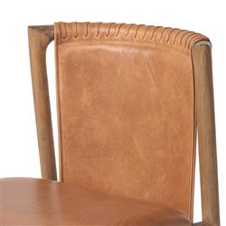 Blaise Rustic Lodge Brown Leather Natural Wood Dining Side Chair|