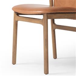 Blaise Rustic Lodge Brown Leather Natural Wood Dining Side Chair|