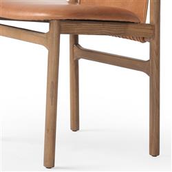 Blaise Rustic Lodge Brown Leather Natural Wood Dining Side Chair|