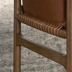 Blaise Rustic Lodge Brown Leather Natural Wood Dining Side Chair|