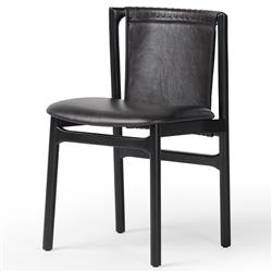 Blaise Rustic Lodge Black Leather Black Wood Dining Side Chair|