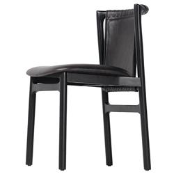 Blaise Rustic Lodge Black Leather Black Wood Dining Side Chair|
