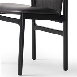 Blaise Rustic Lodge Black Leather Black Wood Dining Side Chair|