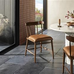 Bella Modern Classic Brown Leather Windsor Dining Side Chair|