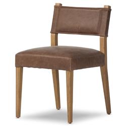 Ely Rustic Lodge Brown Leather Oak Dining Side Chair|