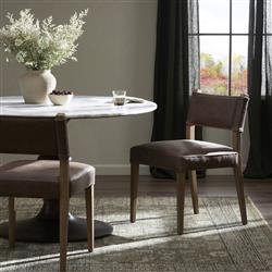 Ely Rustic Lodge Brown Leather Oak Dining Side Chair|