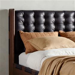 Hadley Rustic Lodge Black Leather Tufted Bed - Queen|