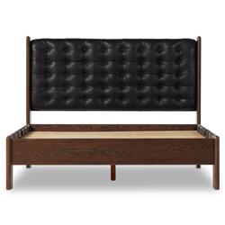 Hadley Rustic Lodge Black Leather Tufted Bed - Queen|