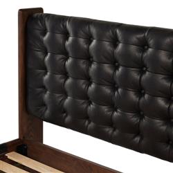 Hadley Rustic Lodge Black Leather Tufted Bed - Queen|