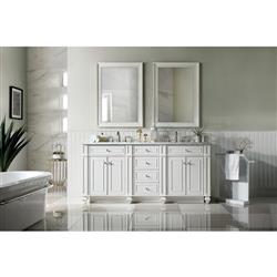 Fynn French Country Carrara Marble White Wood Double Vanity Sink - 72"|