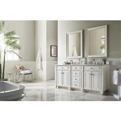 Fynn French Country Carrara Marble White Wood Double Vanity Sink - 72"|