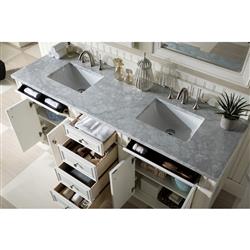 Fynn French Country Carrara Marble White Wood Double Vanity Sink - 72"|