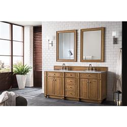 Fynn French Country Carrara Marble Brown Wood Double Vanity Sink - 72"|