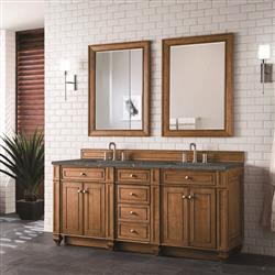 Fynn French Country Parisien Bleu Quartz Brown Wood Double Vanity Sink - 72"|