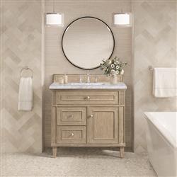 Gareth French Country Carrara Marble Whitewashed Wood Vanity Sink - 36"|